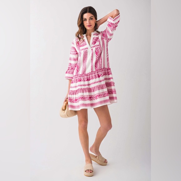 THML Pink and White V-Neck Bell Sleeve Sundress - Picture 4 of 12